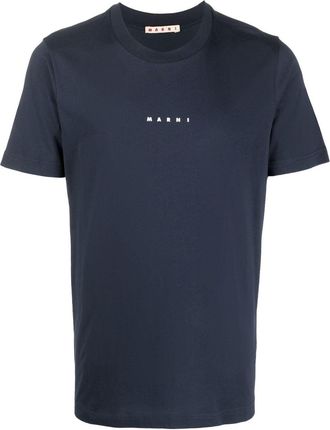 Marni logo-print cotton T-shirt - men - Cotton - 50 - Blue