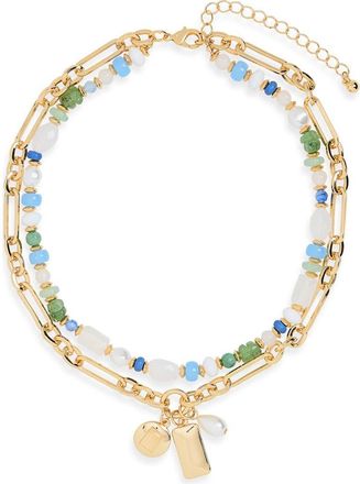 Nordstrom Rack Beaded Charm Necklace in Blue- Green- Gold at Nordstrom Rack