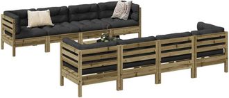 vidaXL Set De Sof&aacute;s Jard&iacute;n 9 Pzas Con Cojines Madera Pino Impregnada Vidaxl