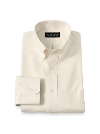 Paul Fredrick Tailored Fit Non-iron Cotton Pinpoint Solid Button Down Collar Dress Shirt in Ecru at Nordstrom, Size 15.5 - 32