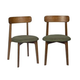 Sweeek Silla vintage de madera de hevea te&ntilde;ida en nogal y tejido texturizado