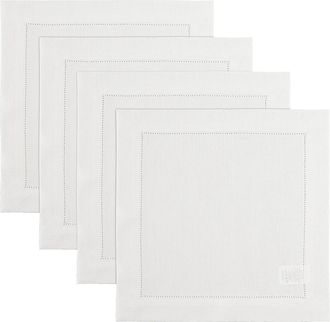 Solino Home Linen Square Placemats Set of 4, 14 x 14 Inch for Dining Table, Holiday and Everyday Table Decor - Classic Hemstitch in White at