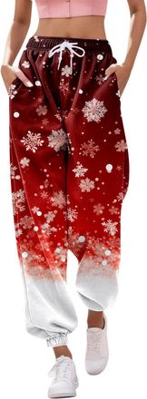 Generic Christmas Joggers Women Tie Dye Print Holiday Sweatpants Baggy Elastic Waist Trousers Oversized Xmas Drawstring Jogging Pants Ladies Jogging Walking S