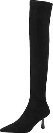 Generic Womens Pot Flock Thin High Heels Pointed Toe Stretch Long Boots Elegant Modern Stovepipe Boots