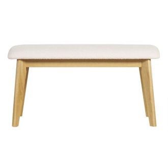 Miliboo Panca scandinava in tessuto effetto lana boucl&eacute; bianco e legno chiaro L92 cm ELION