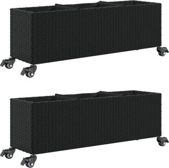 vidaXL Garden Planters with Wheels 2 pcs Black 107x32x38 cm Poly Rattan vidaXL