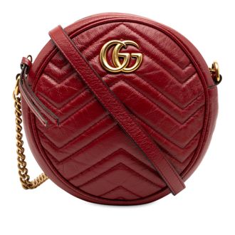 Gucci Tweedehands Mini Gg Marmont Matelass&eacute; Leren Ronde Crossbody