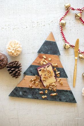 Kalalou Green Marble And Acacia Wood Christmas Tree Cutting Board