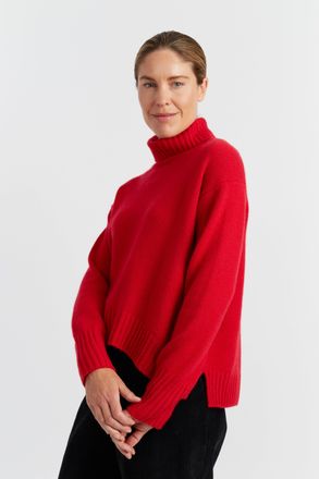 Chinti and Parker Velvet-Red Pure Cashmere Relaxed Rollneck Sweater