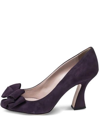 Miu Miu 85mm bow-embellished suede pumps - women - Leather/Suede/Rubber/Leather - 37 - Red