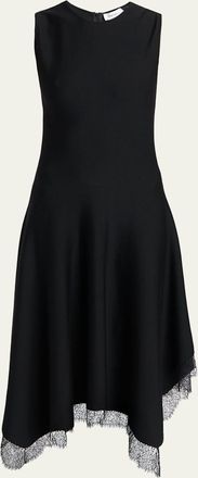 Alexander McQueen Sleeveless Lace-Trim Asymmetric Handkerchief Midi Dress