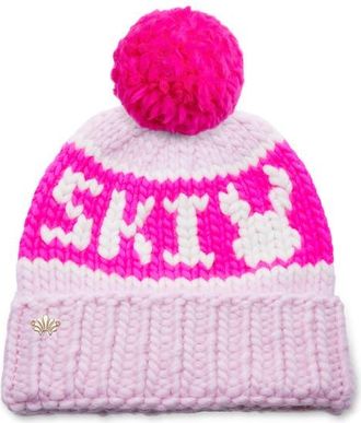 Lele Sadoughi The Ski Bunny Merino Wool Beanie with Yarn Pompom in Neon Blush at Nordstrom