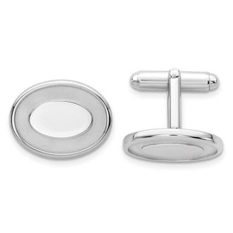 Diamond2Deal Rhodium-plated Oval with Engravable Area Cuff Links
