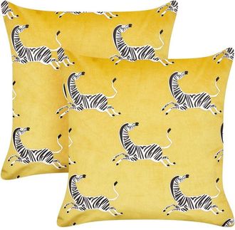 Beliani Beliani - Lote De 2 Cojines Decorativos De Terciopelo Con Motivo De Cebras En Color Amarillo 45 X 45 Cm Aconitum
