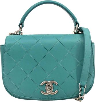 Chanel Ring My Bag Top Handle Bag Stitched Calfskin Green Leather Handbag (Pre-Owned)
