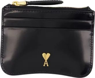 Ami Paris Paris Zipped Card Holder - Dames - Accessoires - Zwart - Maat: ONE Size Katoen