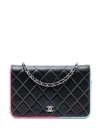 Chanel 2019 CC Quilted Lambskin Multicolor Border Full Flap Wallet on Chain crossbody bag - women - Lambskin - One Size - Black