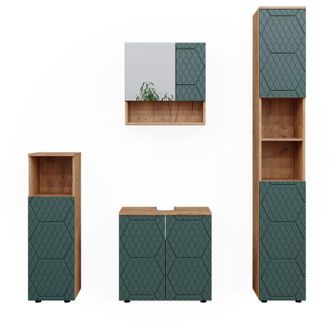 Vicco Conjunto De Muebles De Ba&ntilde;o Irma, Verde, 4 Piezas, Con Mueble Alto