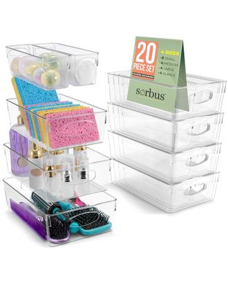 Sorbus 20 Pack Plastic Clear Bins
