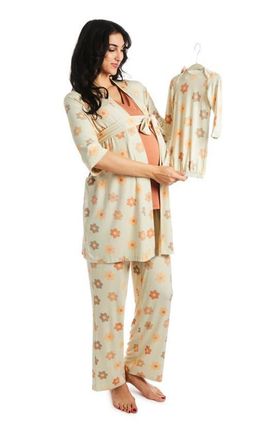 Everly Grey Analise During & After 5-Piece Maternity/Nursing Sleep Set for Mom & Baby in Daisies at Nordstrom, Size X-Small