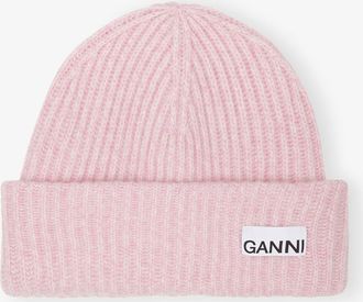Ganni Purple Oversized Wool Rib Knit Beanie