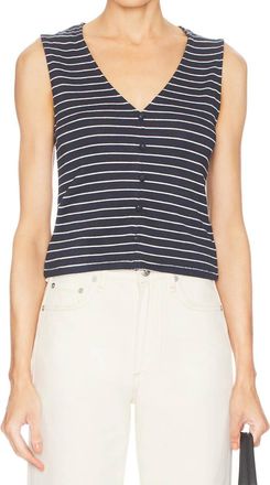 Rag & Bone Knit Stripe Button Up Tank Top In Navy Multi