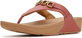 FitFlop Lulu Square-Chain Leather Toe-Post Sandals Womens Wedge Shoes Rust Rose : 11 M (B)