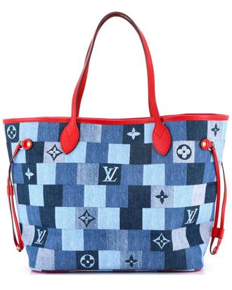 Louis Vuitton Blue Damier & Monogram Patchwork Denim Neverfull Mm (Authentic Pre-Loved)