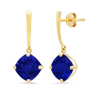 MAX + STONE 14k Yellow Gold Solitaire Cushion-Cut Gemstone Drop Earrings (8mm)