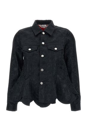Comme Des Gar&ccedil;ons Black Floral Jacquard Layered Boxy Jacket