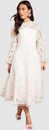 Coast Lace Panel Long Sleeve Midi Dress in Ivory at Nordstrom, Size 6