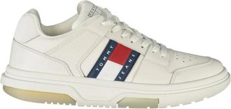 Tommy Hilfiger Sportieve witte vetersneakers met contrastdetails en logoprint - Dames - Sneakers - Wit - 37 EU - Schoenen