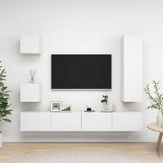 vidaXL Vidaxl - Set De Muebles De Sal&oacute;n Tv 5 Piezas Madera De Ingenier&iacute;a Blanco