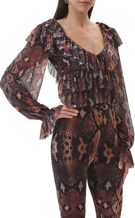 AFRM Addison Snakeskin Print Ruffle Top in Scattered Snake at Nordstrom, Size X-Small