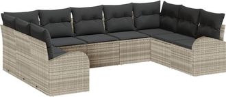 vidaXL Garden Sofa Set 9 pcs Light grey Poly rattan Vidaxl