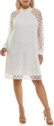 Nina Leonard Polka Dot Long Sleeve Trapeze Dress in Ivory at Nordstrom Rack, Size 3X