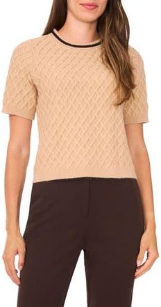 Halogen Diamond Stitch Short Sleeve Sweater in Nomad Camel at Nordstrom Rack, Size Xx-Large