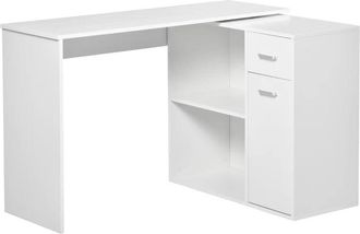 HOMCOM L-Shaped Desk Computer Corner Desk - Dining Table with Storage Shelf and Drawer - Workstation for Home Office - White | TJ Hughes