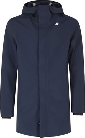 K-Way High-Collar Blue Jacket With Attached Hood And Zippered Pockets