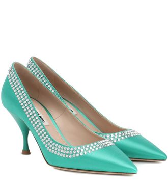 Miu Miu Crystal-embellished satin pumps