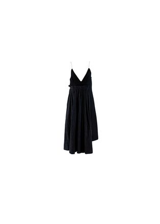 sacai Black Wool Pleated Denim Skirt Midi Dress Size M