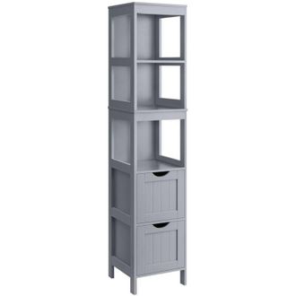 Songmics VASAGLE Mobile da Bagno, Mobiletto da Bagno con 2 Cassetti, 3 Ripiani Aperti, Mobiletto Salvaspazio per Bagno Soggiorno Cucina, Stile Moderno, Grigio
