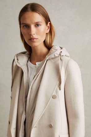 Reiss Maeve Neutral Wool-blend Double-breasted Blindseam Coat, 8, Cream