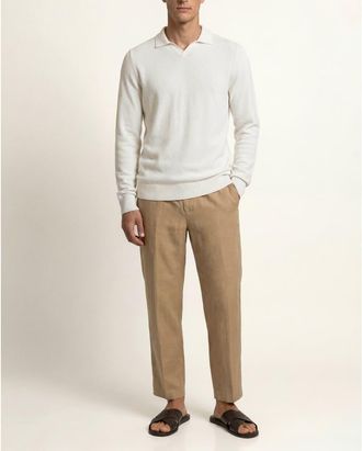 Orlebar Brown Bresson Cashmere Classic Fit Long Sleeve Polo Shirt in White Sand at Nordstrom, Size Xxx-Large