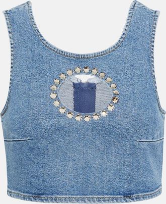 7 For All Mankind Embellished denim crop top
