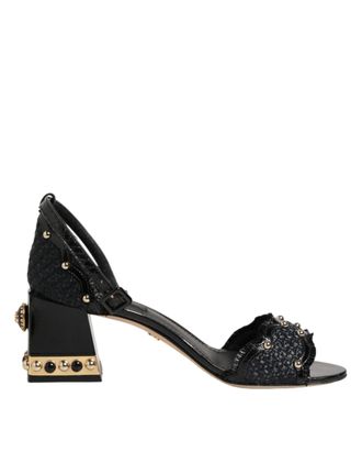 Dolce & Gabbana Black Studded Ankle Strap Sandals Womens Shoes