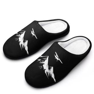 Generic Airplane Flying Over Snowy Mountain Slippers Men Winter Warm Cotton Anti-Slip Indoor Slip-Ons House Shoes