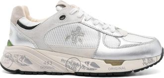 Premiata White Mased Leather Metallic Accent Sneakers
