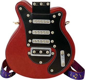 Generic Women Guitar Shaped Shoulder Bag Adjustable Strap PU Leather Crossbody Bag Zipper Underarm Bag Clutch Purse for Travel Shopping (Red)