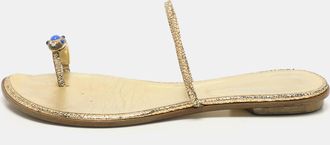 Roberto Cavalli Gold Leather Toe Ring Flat Sandals